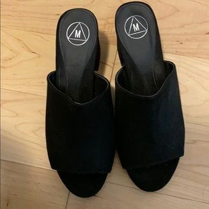 Black Suede Peep Toe Mules